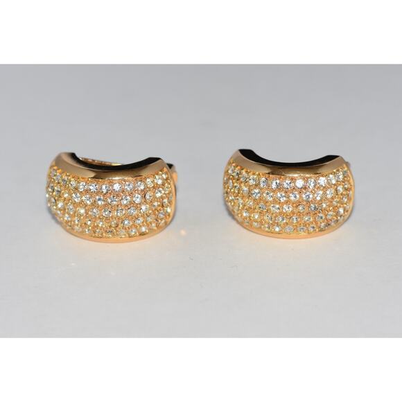 Christian Dior Henkel Grosse Chunky Half Moon Pave Rhinestone Clip Earrings - Picture 7 of 9